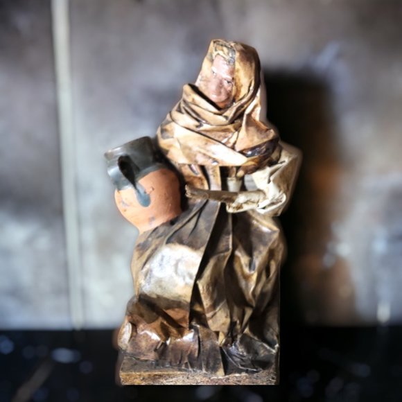 Paper Mache Mexican Folk Art - Peasant Woman Seated Holding Clay Pot - Picture 4 of 6